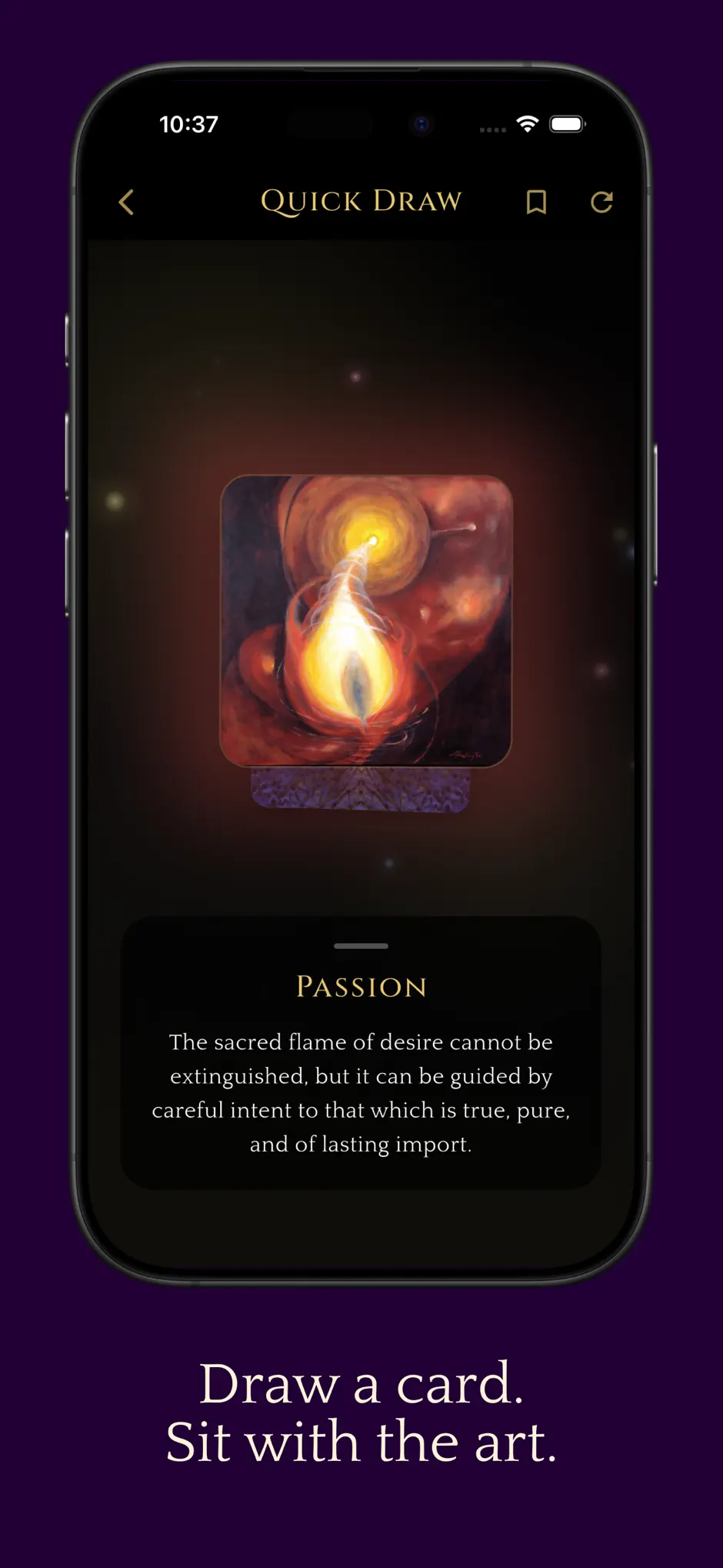 Messages From The Light on iPhone: Quick Draw reveals the Passion card with words for reflection.